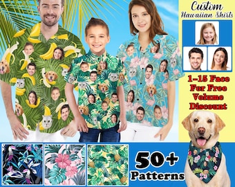 Custom Hawaiian Shirt with Face Logo, Custom Hawaiian Shirt for Men Women Kid, Hawaiian Shirt with Pet Face, Bachelor Party/Fathers Day Gift