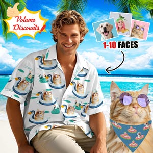 Personalized Hawaiian Shirt with face, Custom hawaiin Shirt with Swimming ring, Custom Dog photo Hawaiian shirt, Best gift for dad boyfriend