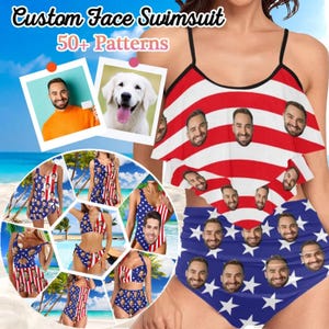 Custom Face Women's Swimsuit: American Flag Bathing Suit