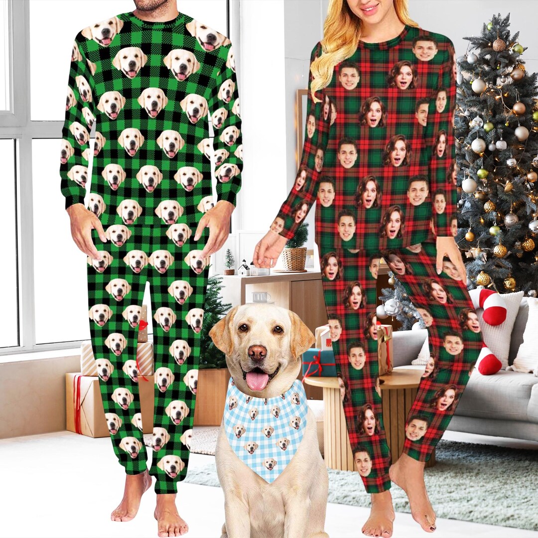 Check Personalised Pyjamas Custom Face Check Pajamas Set: Personalized Photo Christmas Pyjamas ...