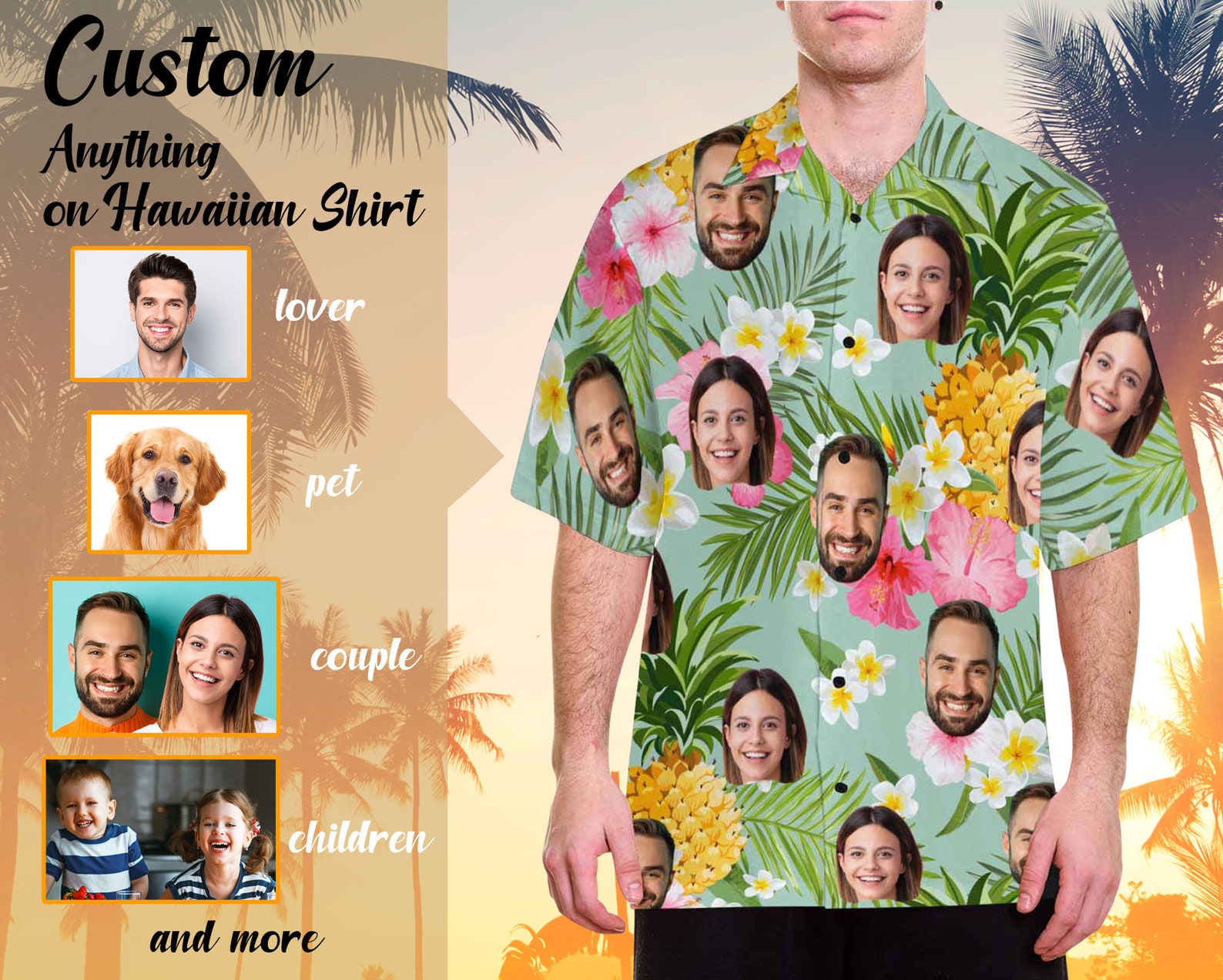 Custom Hawaiian Shirt with face Personalized Men's Summer Etsy