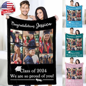 Custom Graduation 2024 photo Blanket, Graduation Class of 2024  Gift, Personalized Grad Blanket gift, Gifts for college grads, Class of 2024