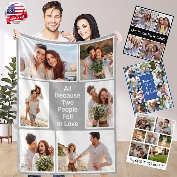 Custom Photo Collage Blanket, USA Made, Personalized Memorial Gift