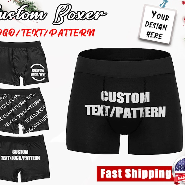 Personalized Boxers For Men, Custom Boxers Shorts, Custom Boxers With Logo/Text/Pattern, Birthday/Anniversary /Valentine's Day Gift for Him