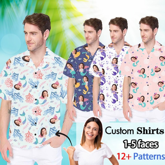 Personalized Men's Faces Mermaid Hawaiian Shirt, Custom Hawaiian Shirt With  Face, Custom Face Short Sleeve Shirts, Gift for Man 