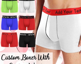 Personalized Men's Boxer Briefs with Custom Waistband Text, Custom Christmas Boxers, Custom Underwear with Text, Valentines Gift For Man