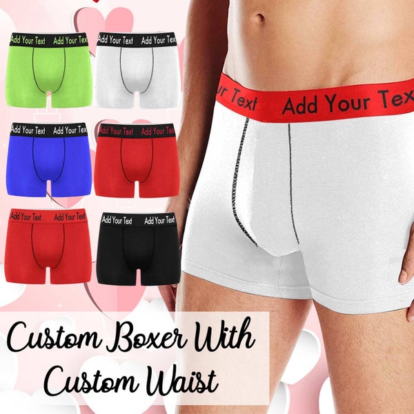 Personalized Men's Boxer Briefs with Custom Waistband Text, Custom Christmas Boxers, Custom Underwear with Text, Valentines Gift For Man