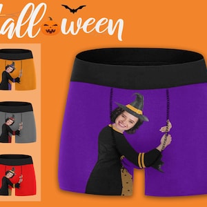 Halloween Gift, Personalized Halloween Hugging Boxer with Faces, Custom Face Witch Boxer Brief, Custom Witch underwear for Men, Gift For Him