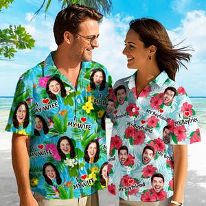 Custom I Love My Wife Hawaiian Shirt with Face, Personalized Text on Hawaii Shirt for Man, Couple Vacation Hawaiian Shirt, Father&#39;s Day Gift