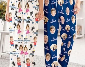 Custom "Best Grandpa Ever" Pajama Pants, Personalized Photo Gift