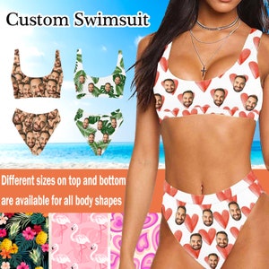 Custom Hawaii Swimsuit with Face, Personalized Wedding Swimsuit with Photo, Custom Bachelorette Party Swimsuit, Face Swimsuit Love Pattern