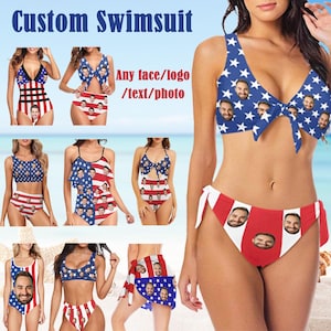The Stars and the Stripes Face Swimsuit, Personalized Women&#39;s Swimsuit Bikini, Custom Face Swimsuit, Custom Face Bathing Suit, Face Sarong