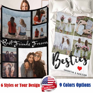 Best Friend Birthday Gifts, Friendship Blanket With Pictures, Custom Collage Blanket, BFF Memory Blanket with Photo Name, Custom BFF Gift