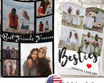 Best Friend Birthday Gifts, Friendship Blanket With Pictures, Custom Collage Blanket, BFF Memory Blanket with Photo Name, Custom BFF Gift