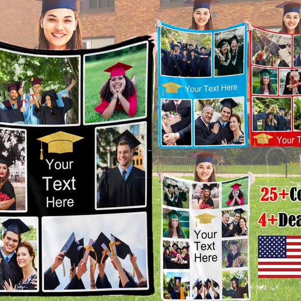 Personalized Blanket Graduation, Custom Blanket With Picture, Custom blanket with Text, Blanket for adults, High School Graduation Gift