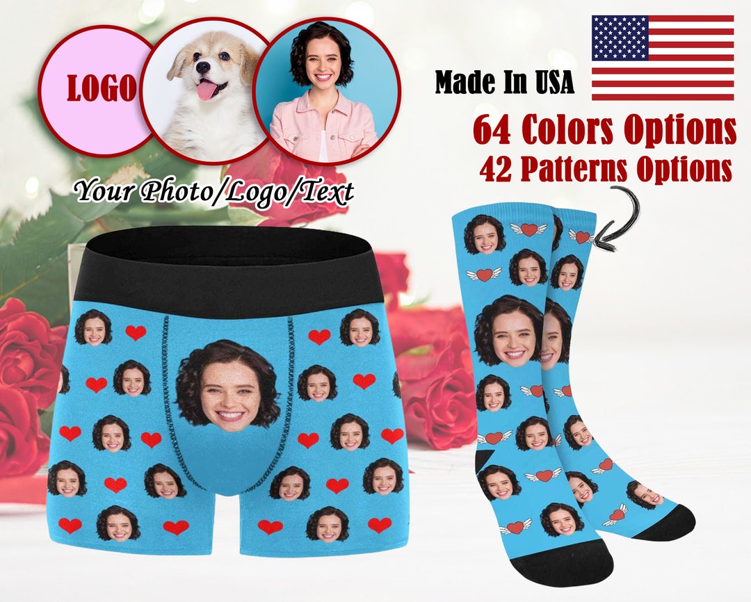 USA Custom Boxers Socks Face on Underwear Sock Custom Boxer Etsy