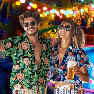 Personalized Bright Hawaiian Shirts with Face, Custom Hawaii Shirt for Men Women, Hawaiian Shirt with Photo/Text/Logo, Bachelor Party Gifts