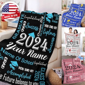 Personalized Graduation 2024 photo Blanket, Graduation Class of 2024 Gift, Custom Graduation Blanket for daughter, Gifts for college grads