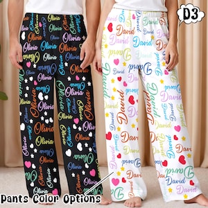 Personalized Pajama Pants: Custom Name Couple Sleepwear - Soft Polyester D3-Heart