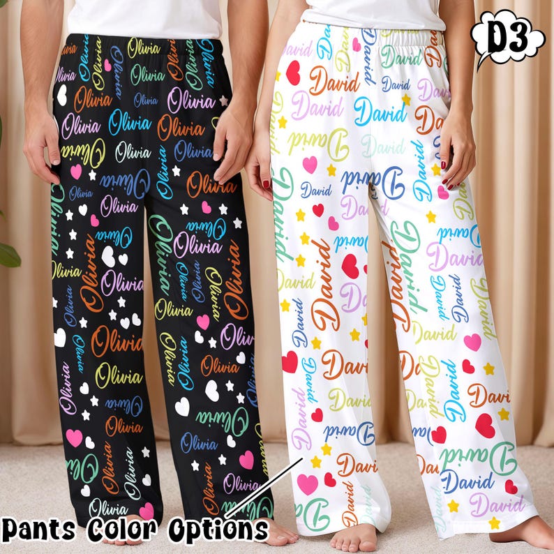 Personalized Pajama Pants: Custom Name Couple Sleepwear - Soft Polyester D3-Heart