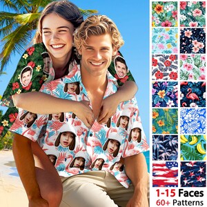 Personalized Photo Hawaiian Print Men&#39;s Shirt, Custom Hawaii Shirt for Couple, Best Bachelor Party Gift, Hawaiian Shirt with Photo/Text/Logo