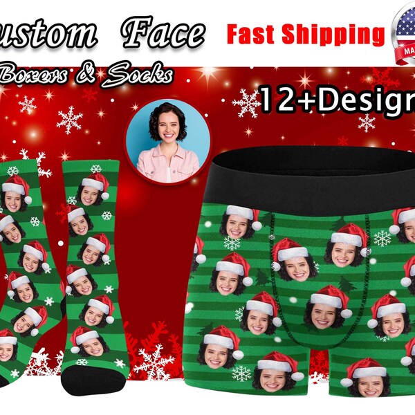 Personalize Face Men boxer/socks,Custom Boxer Briefs,Custom Underwear Face Socks, Face On Underwear & Socks, Christmas/Anniversary Gifts