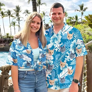 Custom Photo/Logo Hawaiian Shirt, Personalized Vacation Tropical Pattern Hawaii Shirt for Men Women, Pet Face Shirt, Birthday/Bachelor Gifts