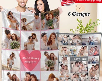 Personalized Photo Blanket for Couple, Custom Photo Collage Blanket, Custom Blanket with Text, Picture  Blankets, Birthday Anniversary Gifts