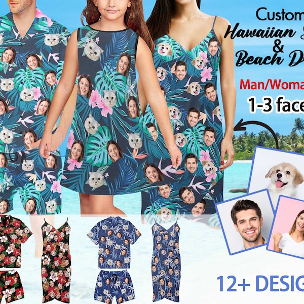 Custom Hawaiian Shirt/Dress With Face, Personalize Summer Vacation Shirt Dress,  Custom Hawaiian Shirt for Couple, Father's Day Gift Shirt