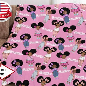 Personalized Afro Girl Blanket: Custom Name Fleece Blanket