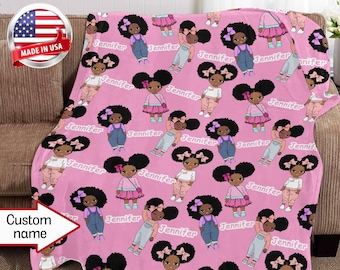 Personalized Afro Girl Blanket: Custom Name Fleece Blanket