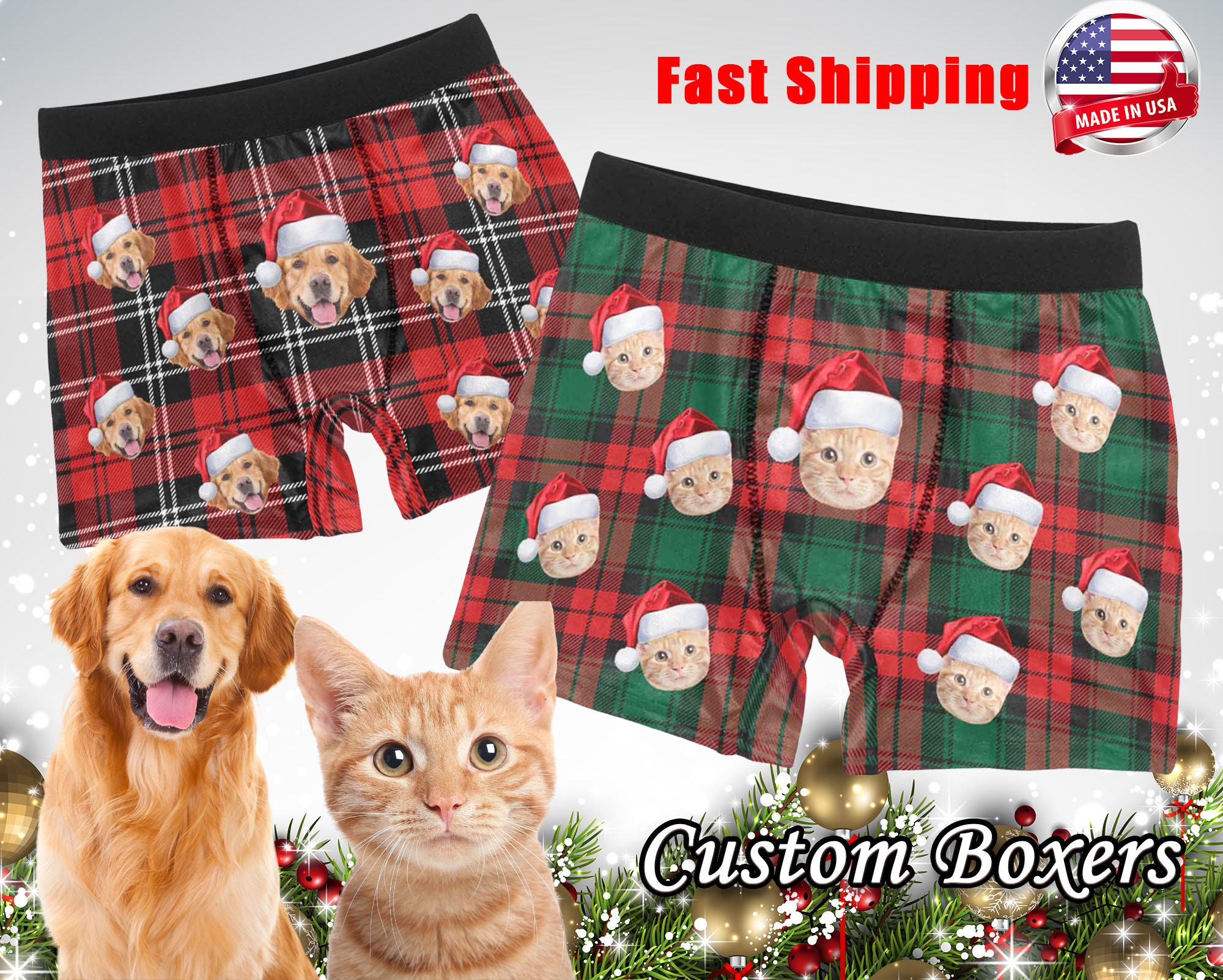 Custom Face Men's Boxer Briefs: Christmas Pet Photo Gift