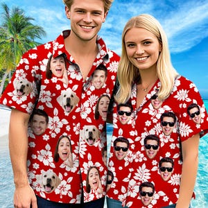 Custom Floral Hawaii Shirt with photo, Personalized Hawaiian Button Up Shirts for Women Kids, Custom Face Hawaii Shirt, Birthday Party Shirt