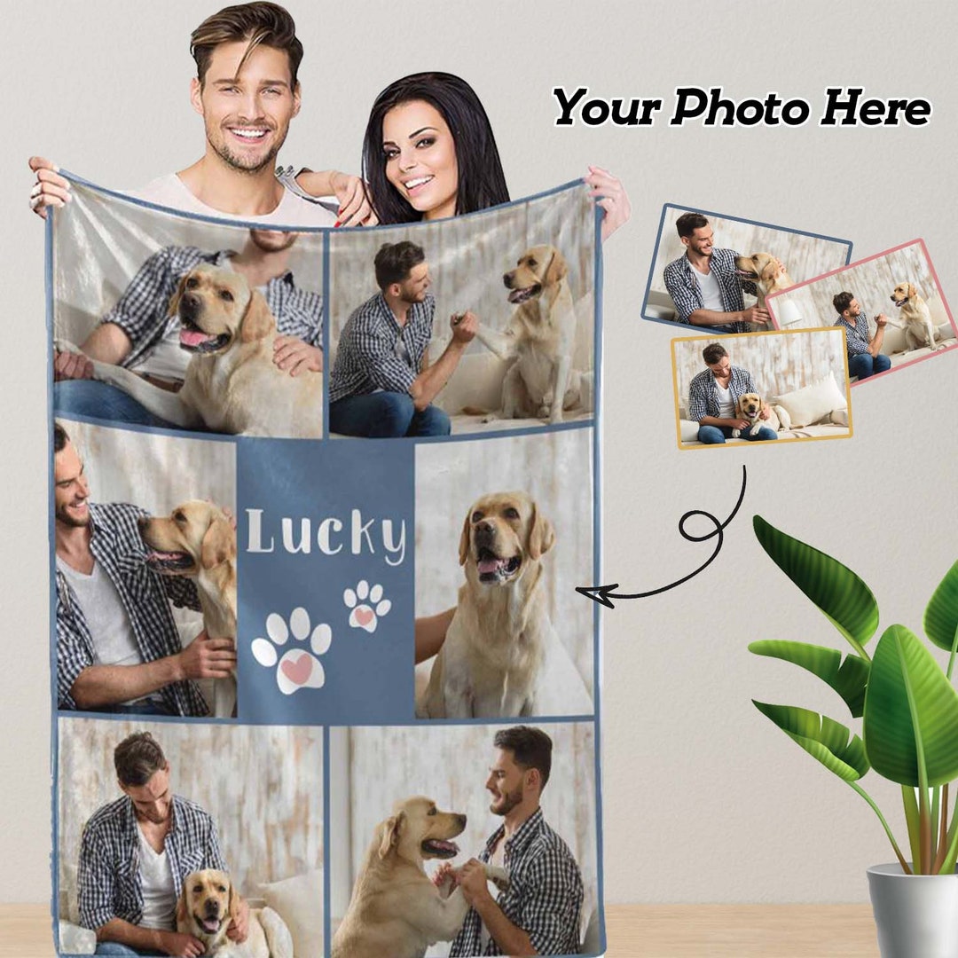 Personalized Pet Blanket, Custom Picture Blanket With Pet Name, Create Your Own Collage Photo
