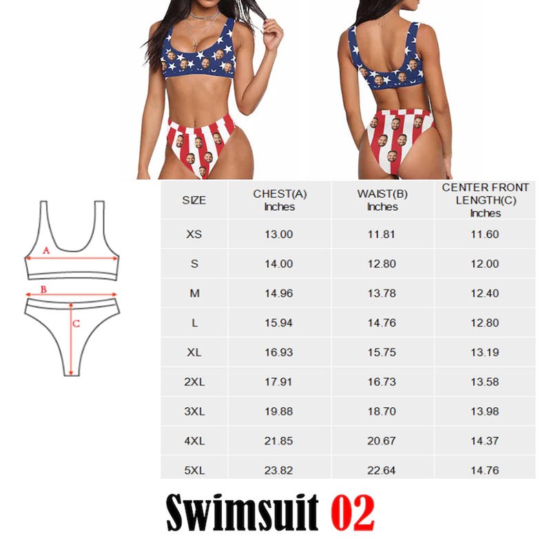American Flag Custom Face Swimsuit, Personalized One-Piece Bikini afbeelding 3