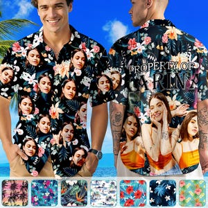Custom Tropical Hawaii Shirt with Faces, Personalized Men&#39;s Vintage Personality Lightning Hawaii Shirts, Beach Shirt with Text, Gift for Men