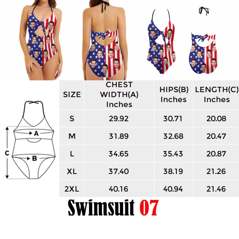 American Flag Custom Face Swimsuit, Personalized One-Piece Bikini Swimsuit07
