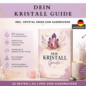 Großer Kristall Guide auf Deutsch: 54 Edelsteine, Crystal Grid Vorlagen & Chakra Bedeutungen – spirituelles Geschenk – PDF zum Download