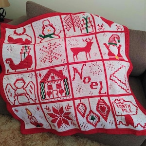 Merry Mosaic Christmas crochet pattern, 16 designs, for wall hanging and throw/blanket, PDF file only