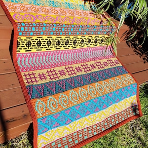 Mosaic Crochet Blanket Pattern, Stash Buster Superstition, Overlay crochet, PDF files only
