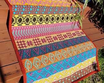 Mosaic Crochet Blanket Pattern, Stash Buster Superstition, Overlay crochet, PDF files only