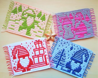 Mosaic Crochet Pattern - Christmas Gnomes motif designs for a blanket or throw.