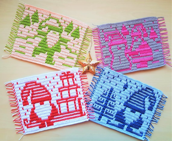 Mosaic Crochet Pattern - Christmas Gnomes motif designs for a blanket or throw.