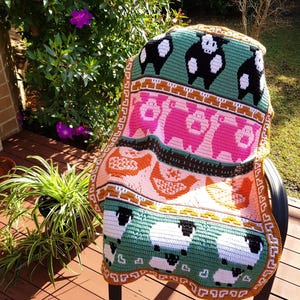 Mosaic Crochet Farmyard Friends Baby Blanket Pattern, PDF files only.
