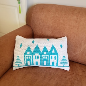 Mosaic House Cushion Crochet Pattern, Overlay Mosaic Crochet Method, Bonus free small table runner pattern, Home Decor Cushion