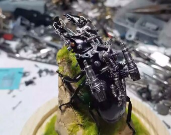 Mechanical Beetle Miniature, With Glass Bell Cover, Robots Aesthetic Sculpture, Unique Tech Gifts for Men, Biomechanical Art. Sci-fi Art