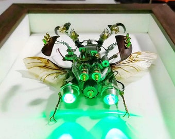 Steampunk Cyborg Mechanical Beetle Insects Bugs Kinetic Sculpture Art Unique Gift Ideas for Men Insect Lovers Wall Decor Objects Framed Art