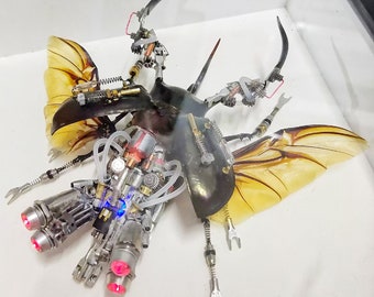 Cyberpunk Beetle Propelled By 4 Rocket Engines Cyborg Mechanical Insect Kinetic Sculpture Art Unique Gift Ideas for Men Insect Lover Bug Art