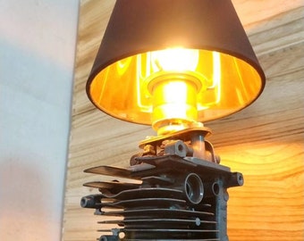 Handmade Industrial Table Desk Lamp Featured with Honda Motor Engine Base In Retro Vintage Steampunk Style Rustic Home Decor Mechanical Art