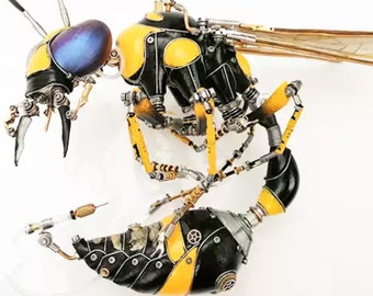 Mechanical Hornet Mutant Robot Sculpture Handmade Steampunk Cyberpunk Art Home Desk Table Office Decor Unique Gifts Decorative Accessories